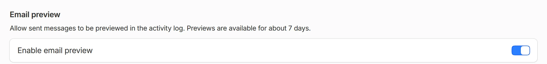 The Email preview setting in a sending domain's settings